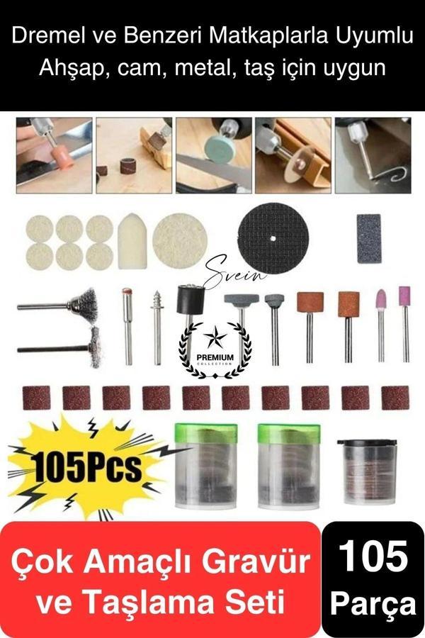 105 Parça Hobi Gravür Dremel Taşlama Ucu Mini Metal Ahşap Oyma Seti Parlatma Zımparalama Fırçalama - Image 1