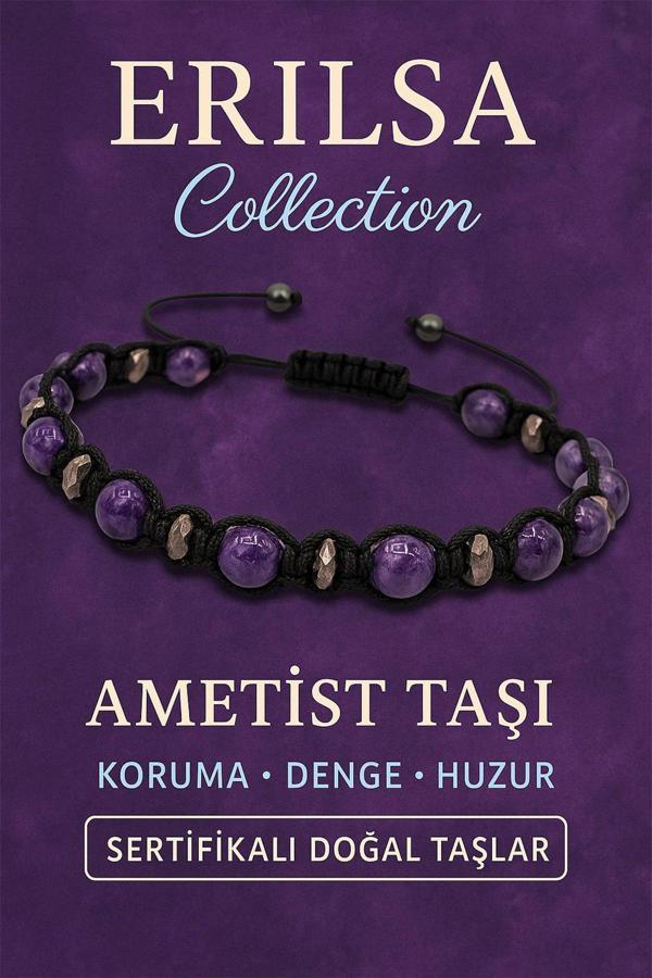 Sertifikalı Ametist ve Terahertz Taşı Bileklik – Huzur, Koruma ve Odakla Dengeli Şıklık - Image 1