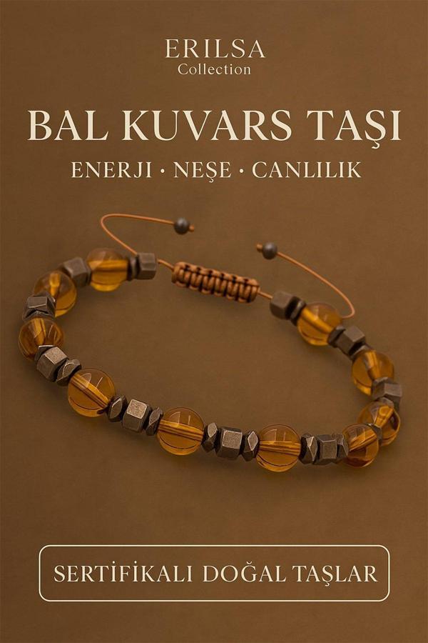 Sertifikalı Bal Kuvars ve Terahertz Taşı Bileklik – Canlılık ve Güç Veren Modern Doğal Şıklık - Image 1