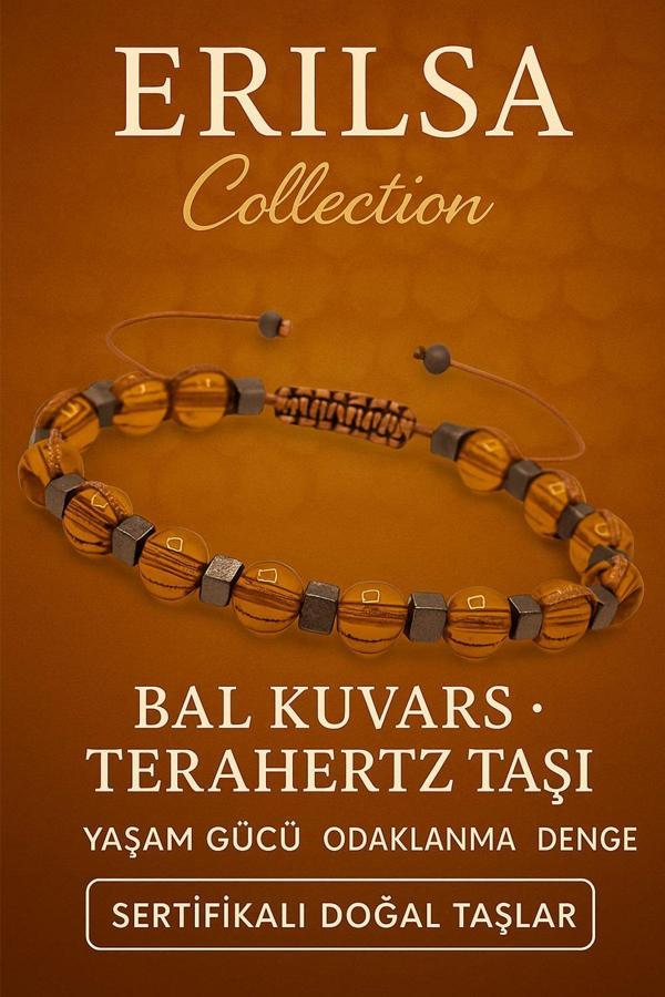 Sertifikalı Bal Kuvars ve Terahertz Taşı Bileklik – Yaşam Gücü ve Odaklanma Destekli Şıklık - Image 1