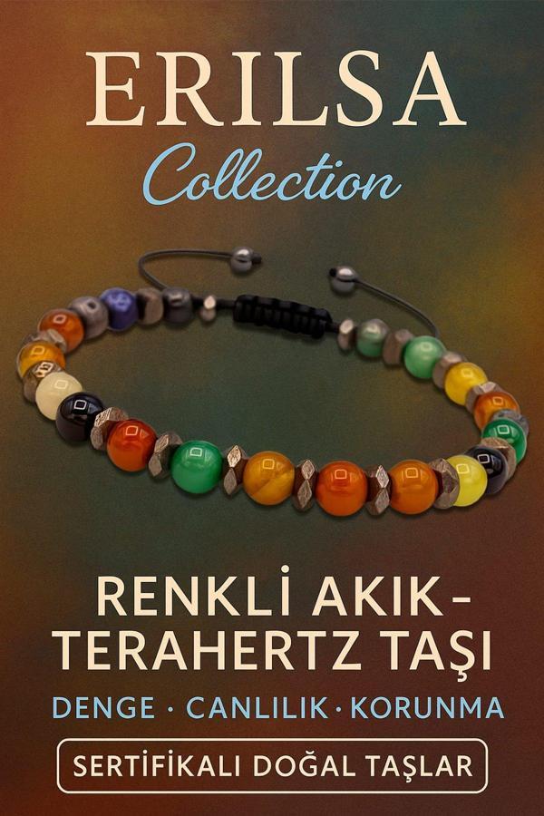 Sertifikalı Renkli Akik ve Terahertz Taşı Bileklik – Canlılık ve Dengeyi Şıklıkla Taşıyın - Image 1