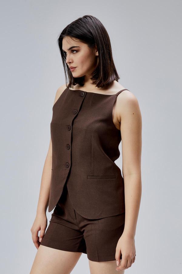 Kahverengi Regular Fit Astarlı Askılı Yelek - Image 1