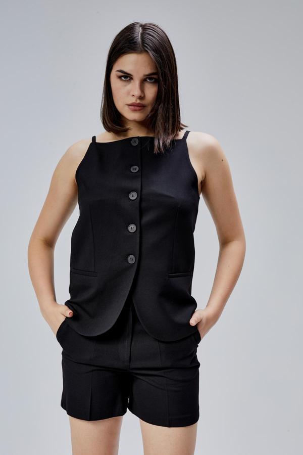Siyah Regular Fit Astarlı Askılı Yelek - Image 1