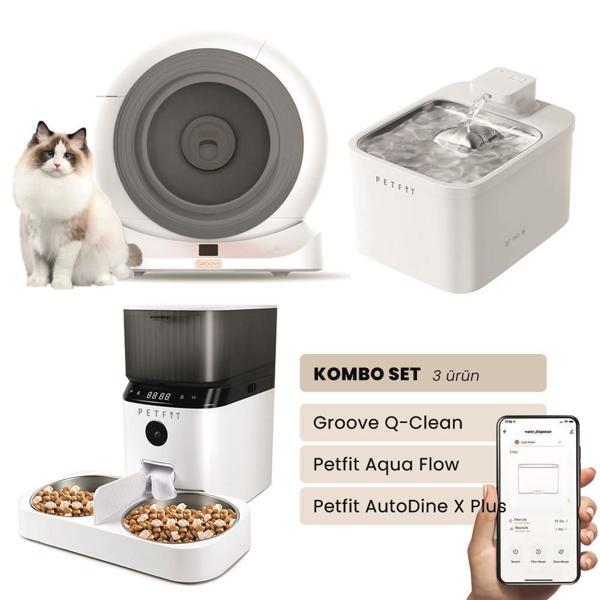 Petfit Groove Q-Clean Akıllı Otomatik Kedi Tuvaleti+ Aqua Flow Akıllı Su Pınarı+ Autodinex Plus Mama Kabı - Image 1