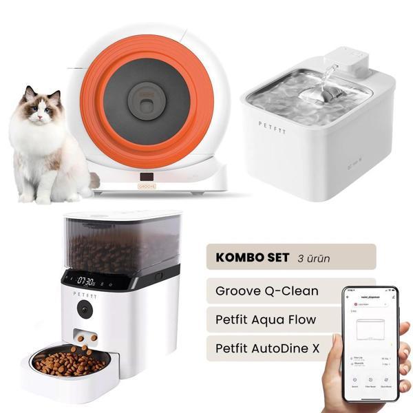 Petfit Groove Q-Clean Akıllı Otomatik Kedi Tuvaleti+ Aqua Flow Akıllı Su Pınarı+ Autodine X Mama Kabı - Image 1