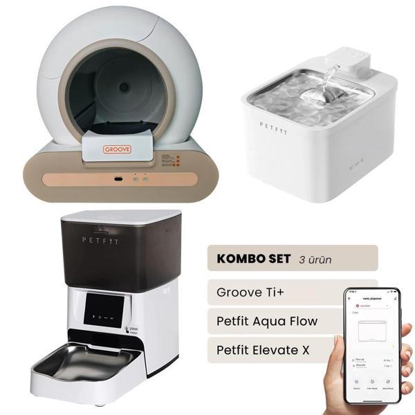 Petfit Groove Ti+ Akıllı Otomatik Kedi Tuvaleti+ Aqua Flow Akıllı Su Pınarı+ Elevate X Akıllı Mama Kabı - Image 1