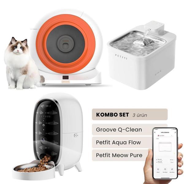 Petfit Groove Q-Clean Akıllı Otomatik Kedi Tuvaleti+ Aquaflow Akıllı Su Pınarı+ Meowpure Akıllı Mama Kabı - Image 1