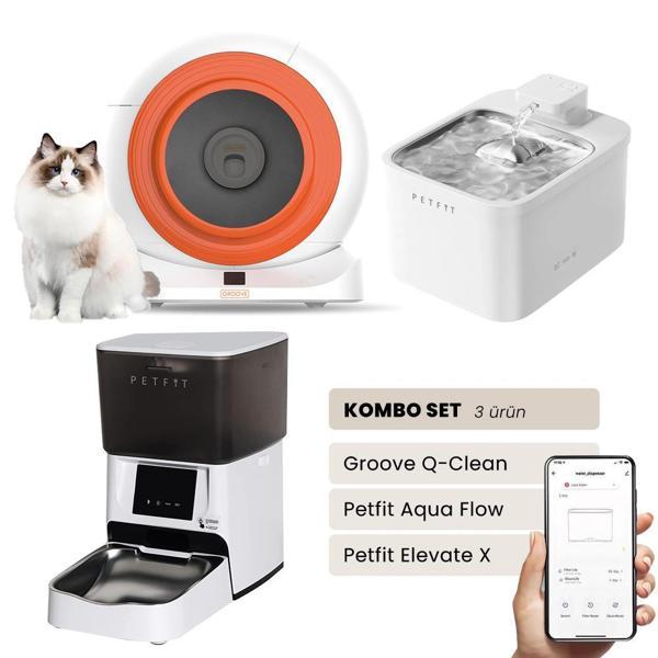 Petfit Groove Q-Clean Akıllı Otomatik Kedi Tuvaleti+ Aquaflow Akıllı Su Pınarı+ Elevatex Akıllı Mama Kabı - Image 1