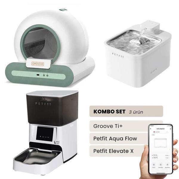 Petfit Groove Ti+ Akıllı Otomatik Kedi Tuvaleti+ Aqua Flow Akıllı Su Pınarı+ Elevate X Akıllı Mama Kabı - Image 1