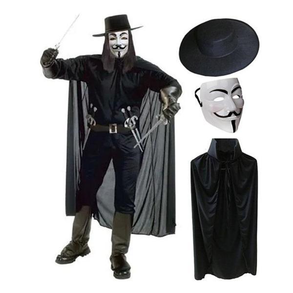 Büro Ev Ofis Etkinlik Gösteri Kostümü için Vendetta Maske Şapka Pelerin Seti - Image 1