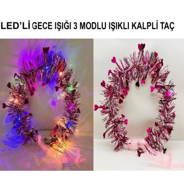 Büro Ev Ofis Etkinlik Gösteri Kostüm Tacı için Fuşya 3MOD Led Işıklı Kalp Püsküllü Taç - Image 1