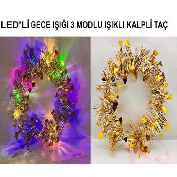 Büro Ev Ofis Etkinlik Gösteri Kostüm Tacı için Golden 3MOD Led Işıklı Kalp Püsküllü Taç - Image 1