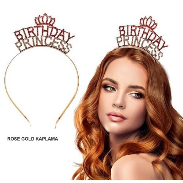 Büro Ev Ofis Etkinlik Gösteri Kostüm Tacı için Rose Gold Kaplı Birthday Princess Kristal Taç - Image 1