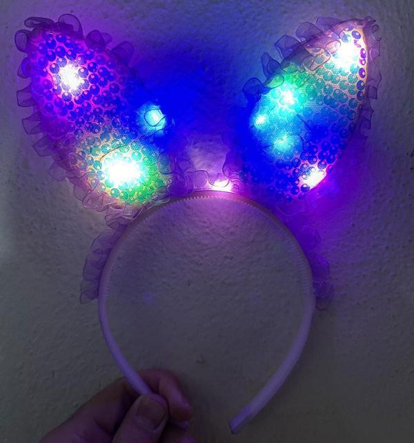 Büro Ev Ofis Etkinlik Gösteri Tavşan Kostüm Tacı için 23x19CM Dantelli Pembe Payet Led Işık Kulak Taç - Image 1