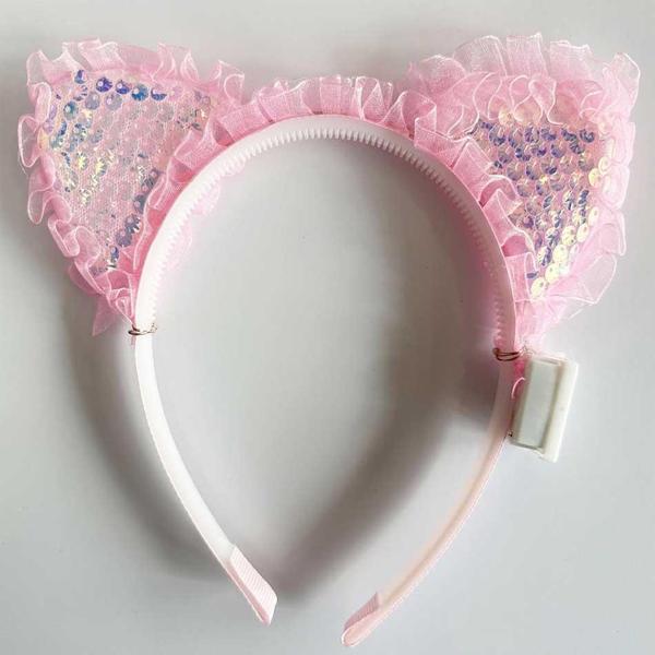 Büro Ev Ofis Etkinlik Gösteri Kedi Kostüm Tacı için 17x19CM Dantelli Pembe Payetli Led Işık Kulak Taç - Image 1
