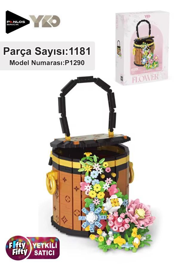 Panlos Yko Serisi Dekoratif ve Koleksiyonluk Sepetli Çiçek Buketi Modeli 1181 Parça Yapım Seti -FFP1290 - Image 1