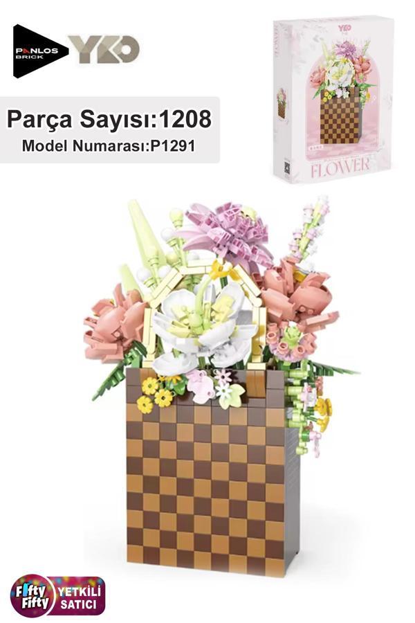 Panlos Yko Serisi Dekoratif ve Koleksiyonluk Sepetli Çiçek Buketi Modeli 1208 Parça Yapım Seti -FFP1291 - Image 1