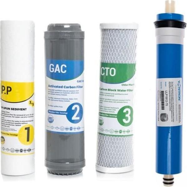 Watermanya Açık Kasa Su Arıtma Cihazı Dörtlü Filtre Seti (Üçlü Ön Filtre + Vontron Ters Ozmos Membran) - Image 1