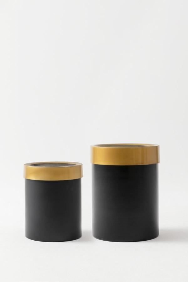 Metal Saksı Siyah Gold Bilezikli 2'li Set - Image 1