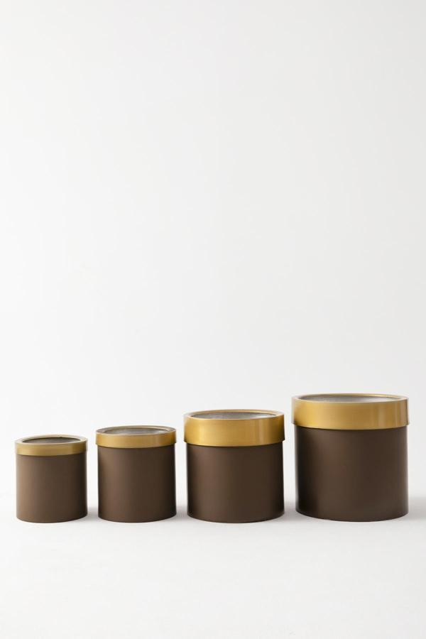 Metal Saksı Kahverengi Gold Bilezikli 4lü Set - Image 1