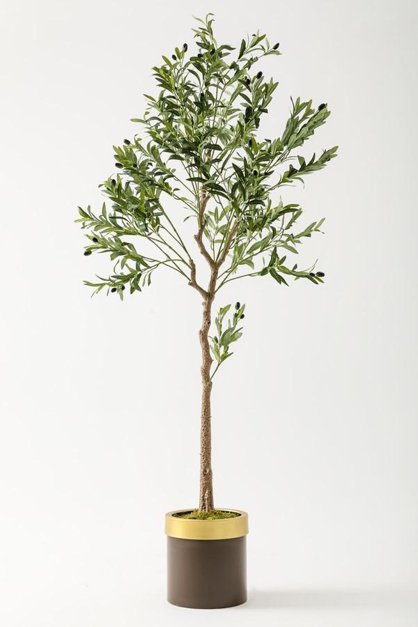 Yapay Zeytin Ağacı 175 Cm Kahverengi Gold Metal Saksı - Image 1