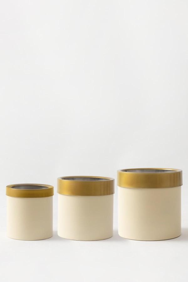 Metal Saksı Krem Gold Bilezikli 3'lü Set - Image 1