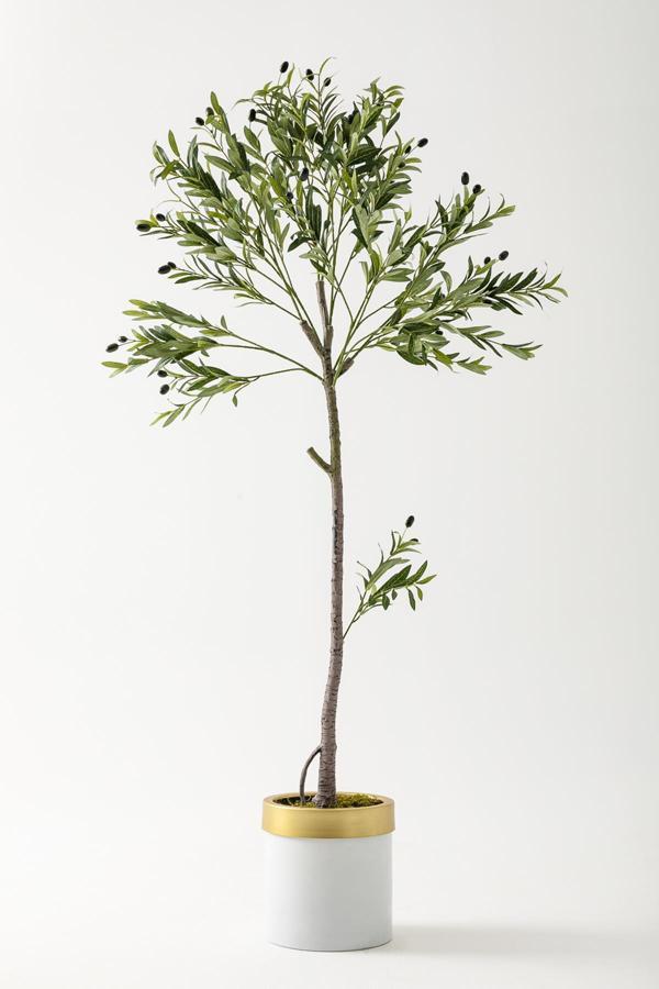 Yapay Zeytin Ağacı 160 Cm Beyaz Gold Metal Saksı - Image 1