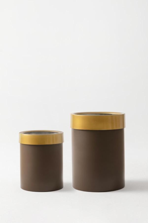 Metal Saksı Kahverengi Gold Bilezikli 2'li Set - Image 1
