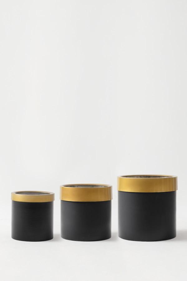 Metal Saksı Siyah Gold Bilezikli 3'lü Set - Image 1