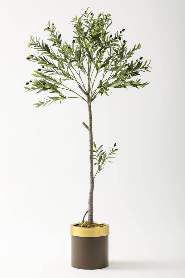 Yapay Zeytin Ağacı 160 Cm Kahverengi Gold Metal Saksı - Image 1