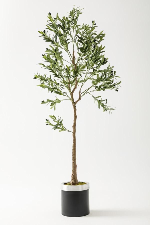 Yapay Zeytin Ağacı 175 Cm Siyah Gümüş Metal Saksı - Image 1