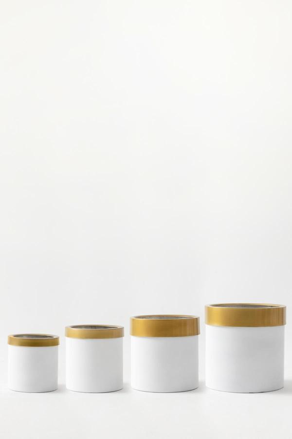Metal Saksı Beyaz Gold Bilezikli 4'lü Set - Image 1