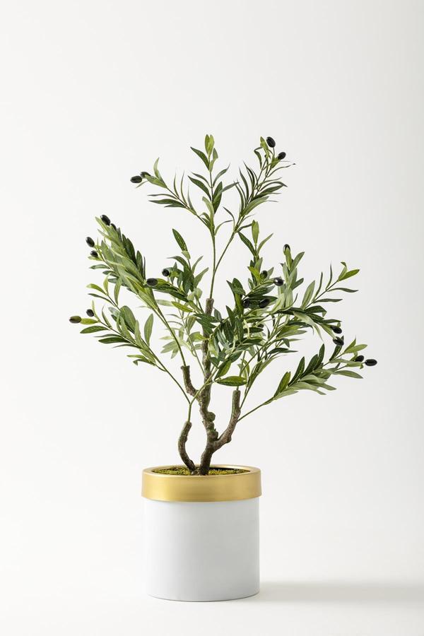 Yapay Zeytin Ağacı 85 Cm Beyaz Gold Metal Saksı - Image 1