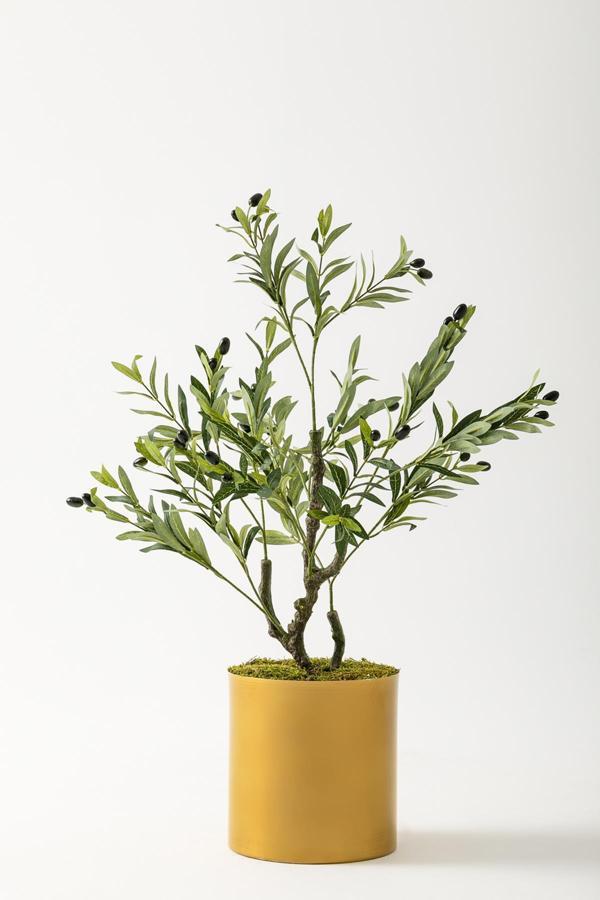 Yapay Zeytin Ağacı 85 Cm Gold Metal Saksı - Image 1