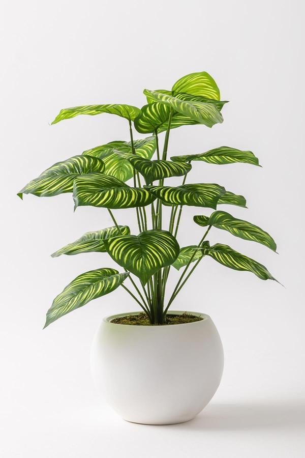 Yapay Salon Köşe Çiçeği Devetabanı Yeşil Sarı 65 Cm Küre Plastik - Image 1
