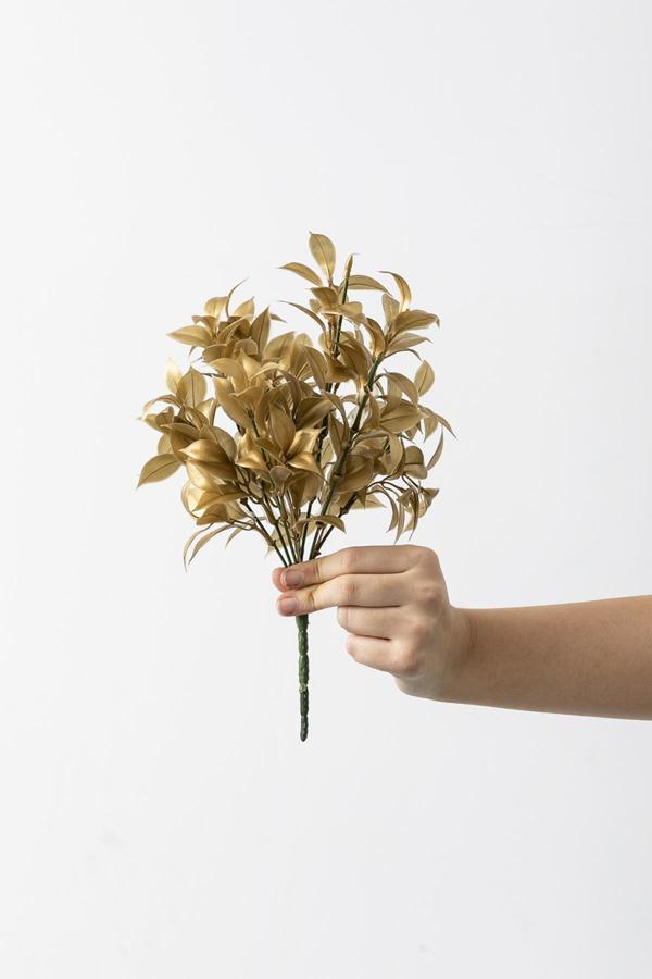 Yapay Limon Yaprağı Demeti Gold 30 Cm 7 Dal(Uv) - Image 1