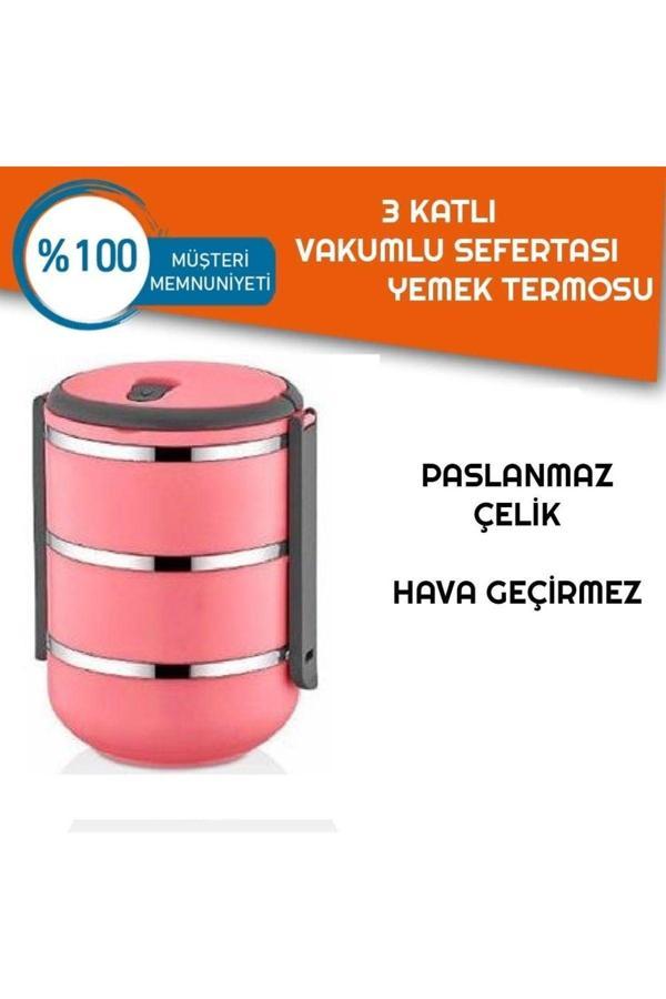 Nokteria Sefer Tası Yemek Termosu Saklama Kabı Termosu 3Lü - Pembe - Image 1
