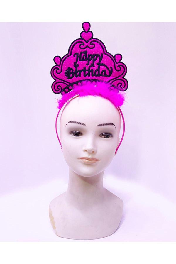 Nokteria Happy Birthday Neon Fuşya Renk Doğum Günü Tacı 24X15 Cm - Image 1