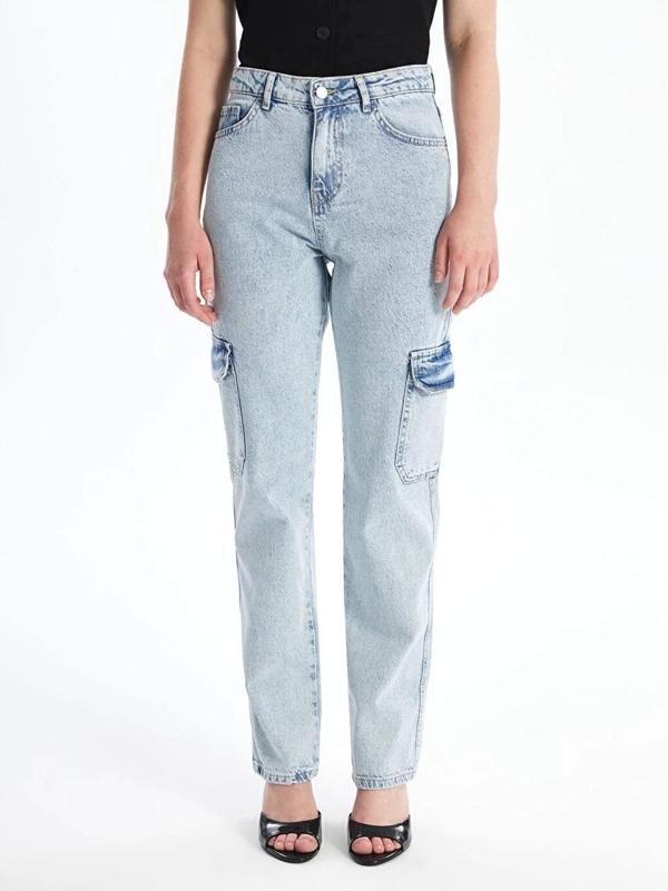Kargo cep kar yıkama jeans pantolon - Image 1