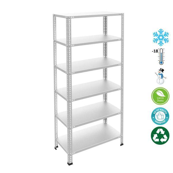 6 Katlı Duble Paslanmaz Krom Raf - Inox Soğuk Oda Rafı, Buzhane Rafı 59x93 cm-200 cm-1.00 mm - Image 1