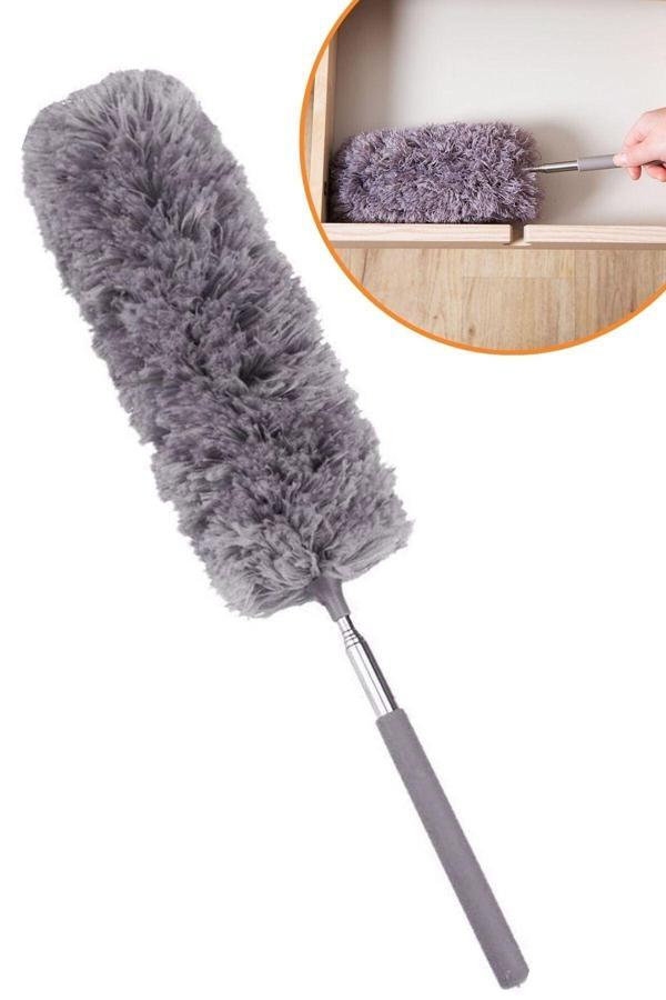 140 Cm Teleskopik Uzatılabilir Mikrofiber Yumuşak Başlıklı Gri Toz Alma Fırçası Püskülü - Image 1