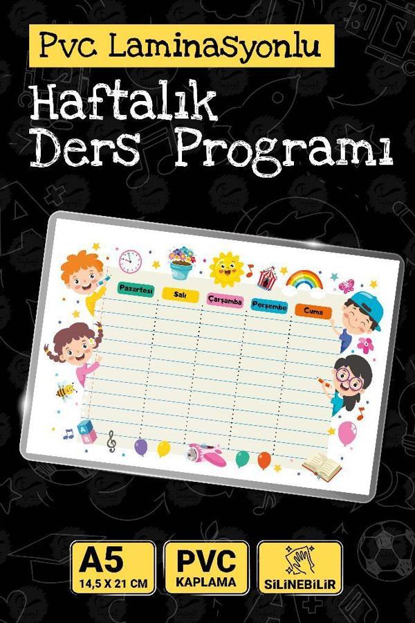 Haftalık Ders  Programı Pvc Laminasyonlu  Silinebilir - A5- 14.5x21 cm Çocuk Odası Kreş Anaokulu Duvar -T984 - Image 1