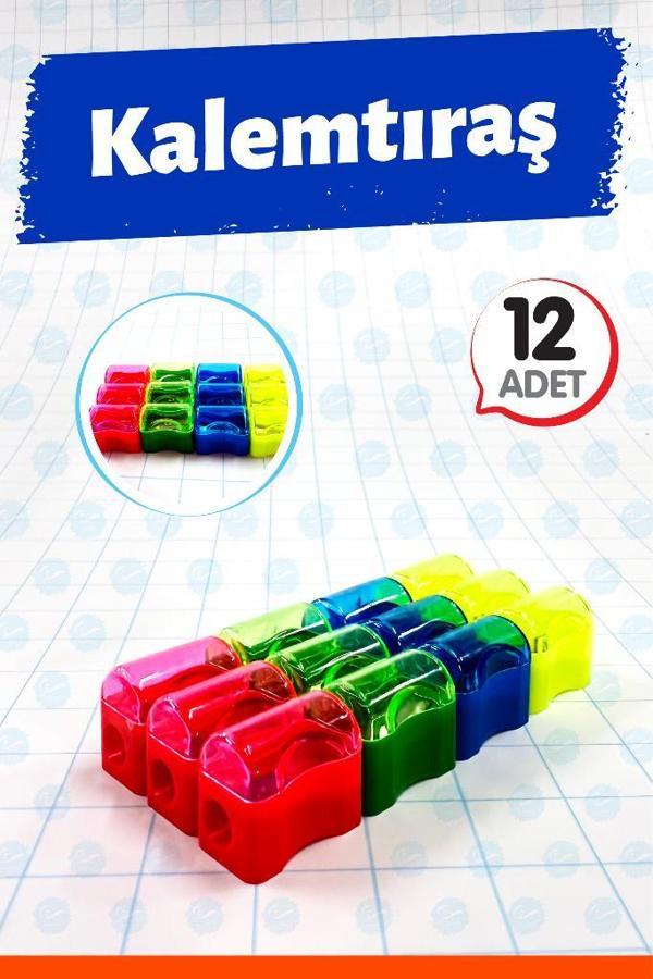 Öğrenci Kalemtıraşı Kapaklı Mini Hazneli 12 adet-T1418 - Image 1