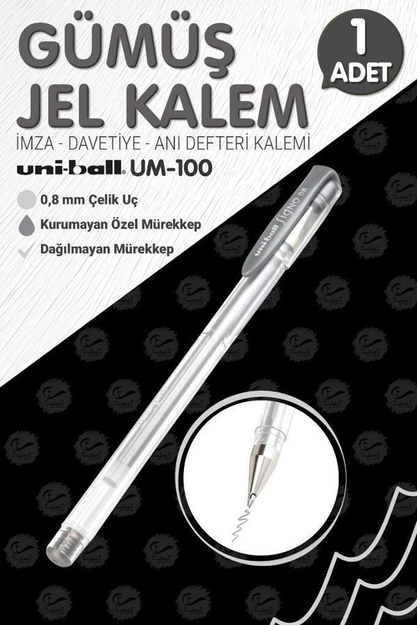 Uni-Ball Um-100 Signo Fine Roller Kalem  GÜMÜŞ 1 Adet 0.8 mm Davetiye Kalemi /Gold Yazan Davetiye Anı Defteri Kalemi / İ - Image 1