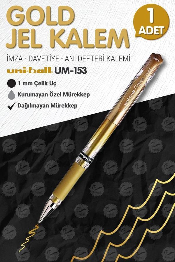 Uni-Ball Um-153 Signo Broad Roller Kalem  GOLD 1.0 mm Davetiye Kalemi /Gold Yazan Davetiye Anı Defteri Kalemi / İmza Kal - Image 1