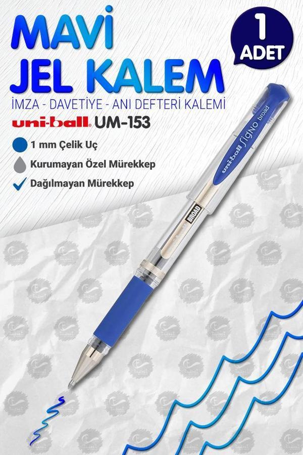 Uni-Ball Um-153 Signo Broad Roller Kalem  MAVİ 1.0 mm Davetiye Kalemi /İmza Kalemi / Jel Kalem / MAVİ Yazan Davetiye Anı - Image 1