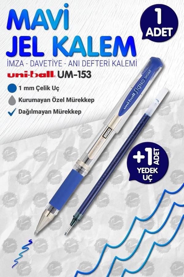 Uni-Ball Um-153 Signo Broad Roller Kalem  MAVİ 1.0 mm Davetiye Kalemi + YEDEK uç /İmza Kalemi / Jel Kalem / MAVİ Yazan D - Image 1