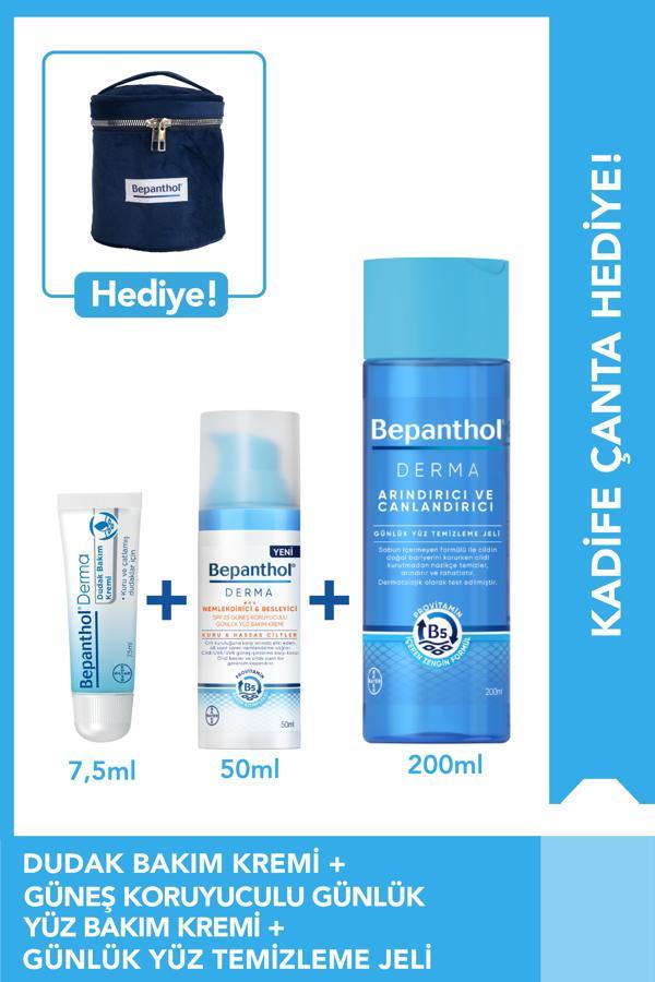 SPF Yüz Bakım Kremi 50ml + Temizleme Jeli 200ml +Dudak Kremi 7.5ml + Kadife Çanta Hediye - Image 1