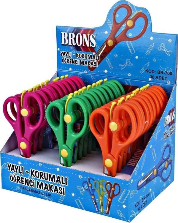 Brons Br-700 Öğrenci Makası Yaylı Korumalı (30 Lu Kutu) - Image 1
