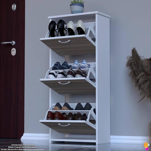 Modilayn WEST Antre 52x116x 26 cm’ lik 3 Düşer Kapak 6 Göz Bölmeli Ayakkabılık - Image 1